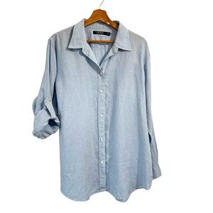 Lauren Ralph Lauren XL Shirt Light Blue Linen Button Up Pockets Roll Tab Sleeves